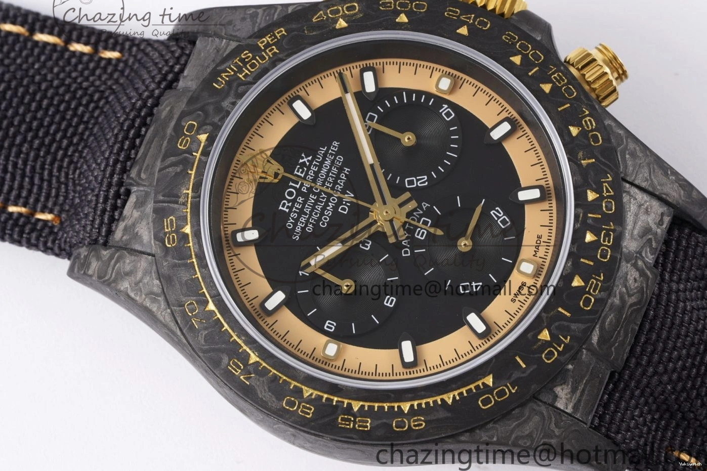 and Daytona Bezel Edition A7750 Black Gold DIWF Nylon Case DIW Carbon Black on Strap Dial 0117